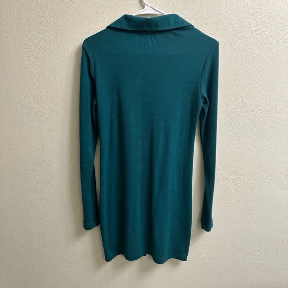 BP Green Button Front Ruched Long Sleeve Mini Dress Size Small - Picture 2 of 7